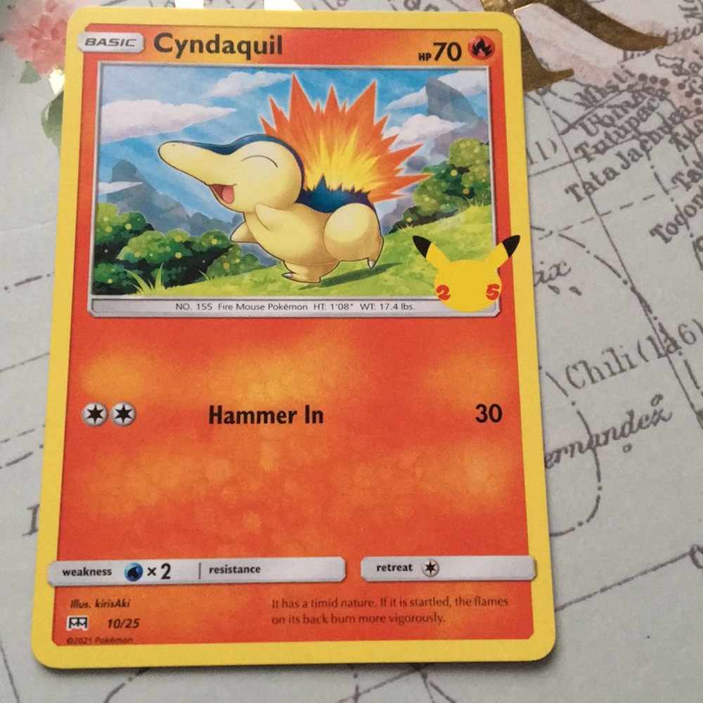 Cyndaquill non holographic Pokémon card.